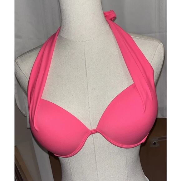 Jolefille Push-Up Underwired Bikini Top Molded Cups Triangle Halter Ties Pink M - Picture 1 of 10